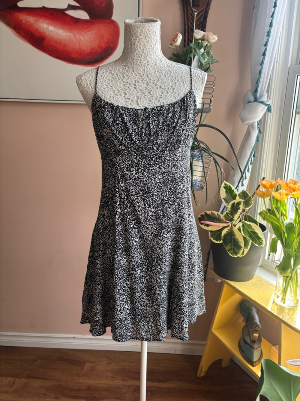 Dynamite Black and White Speckled 90s Inspired Slip Dress
